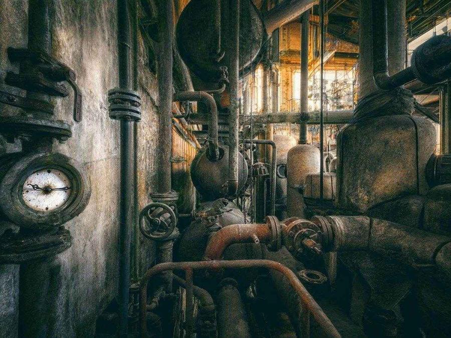 Pipes, valves and gauges in a commercial mechanical room